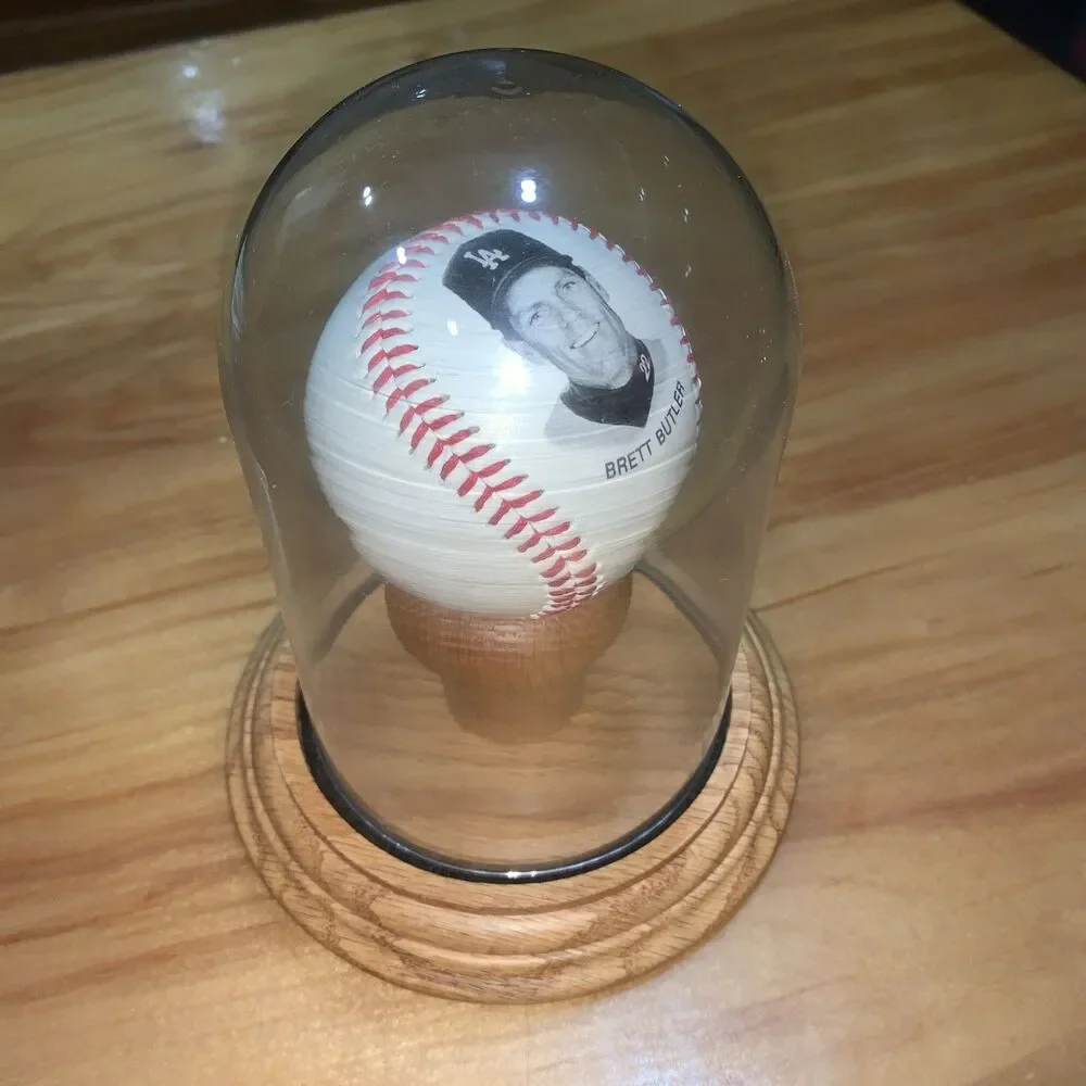 Baseball 7”Glass Display Dome w/ Oak 2” Pedestal On 5.75” Oak Wooden Base Ovrstk